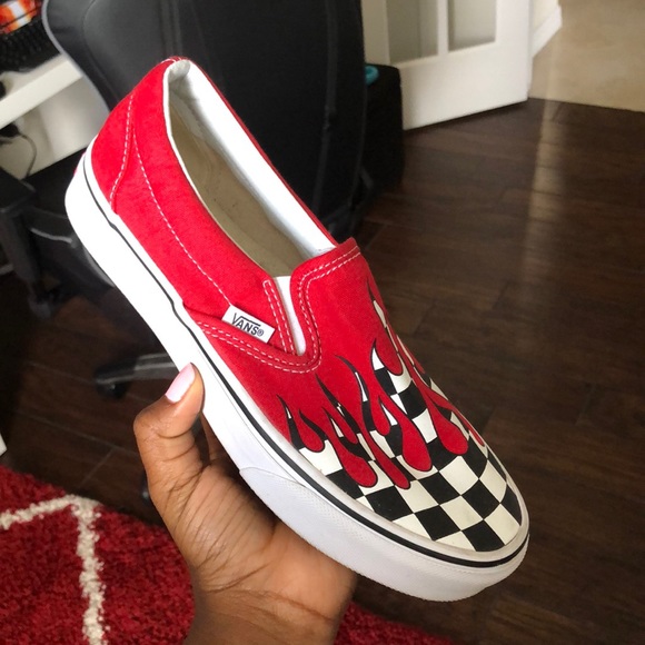 vans checkered flame slip ons